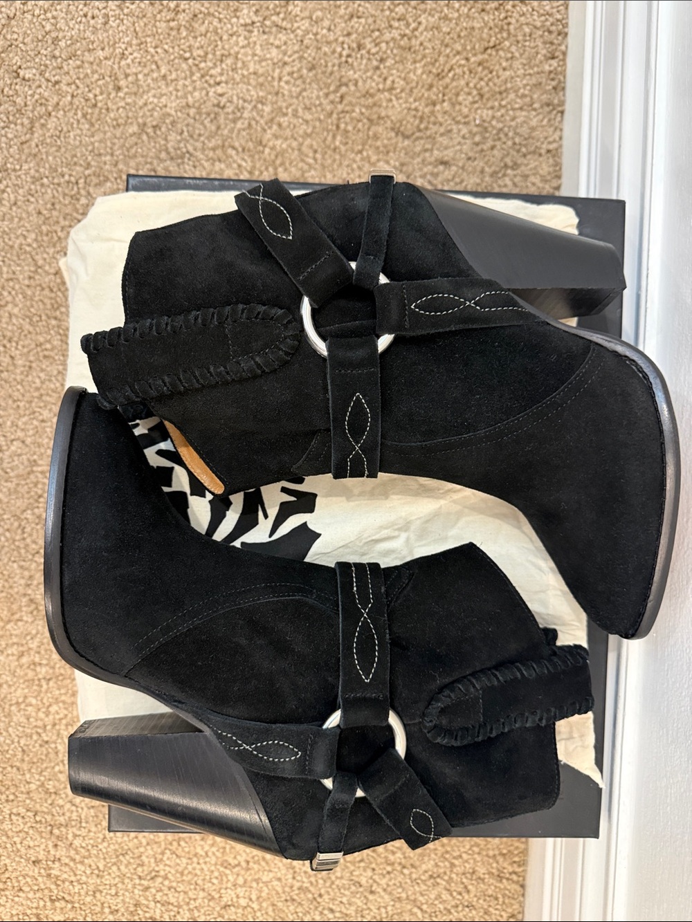 Isabel Marant Black Suede Western Ankle Boots EU 37 Designer Cowboy Booties - Picture 9 of 12